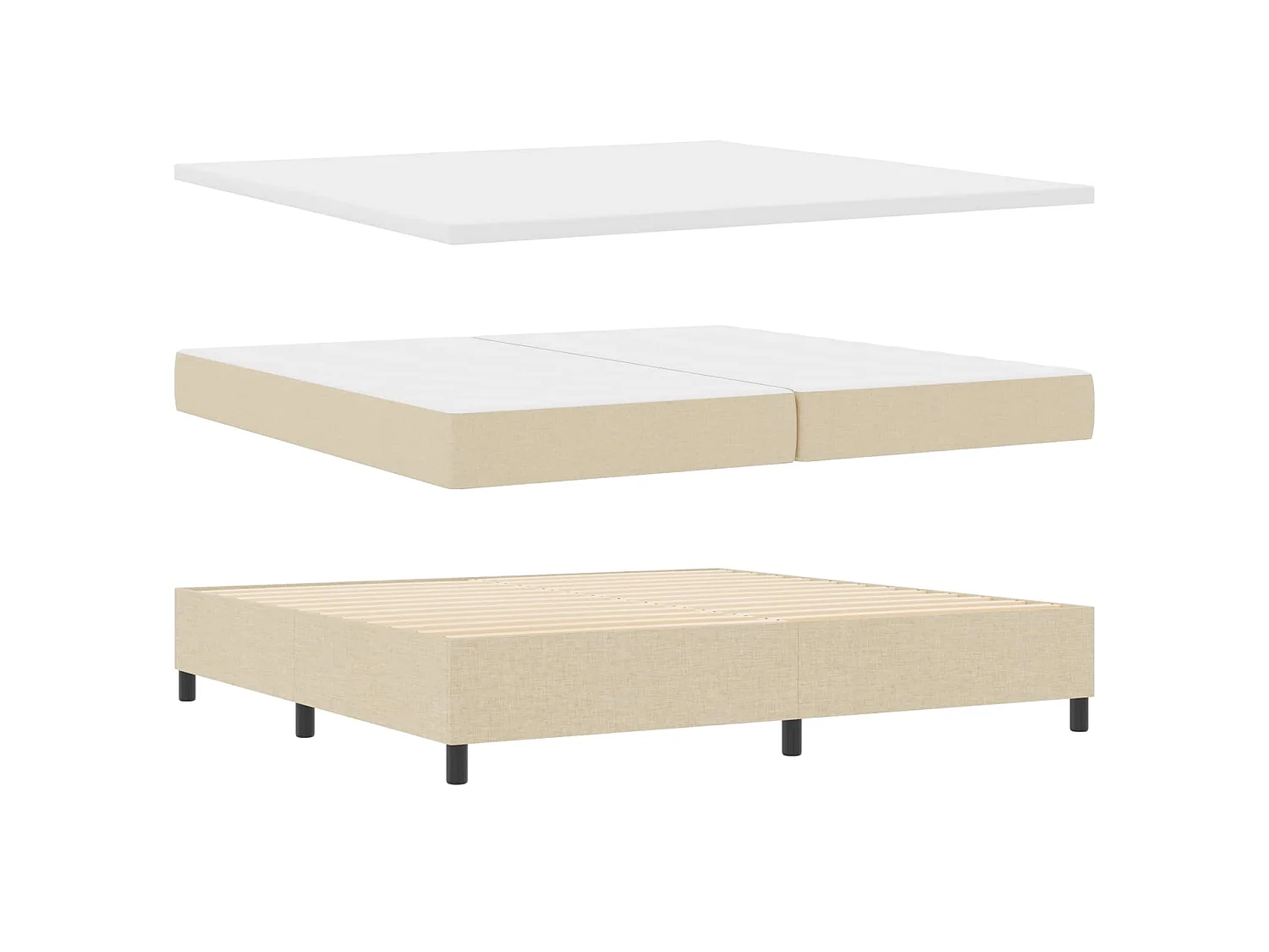 Cama Box com colchão com cabeceira Creme 200 x 200 cm tecido