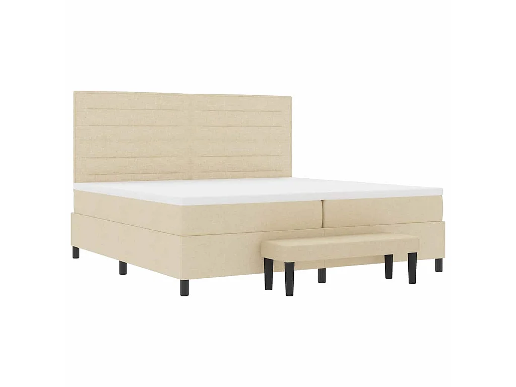 Cama Box com colchão com cabeceira Creme 200 x 200 cm tecido