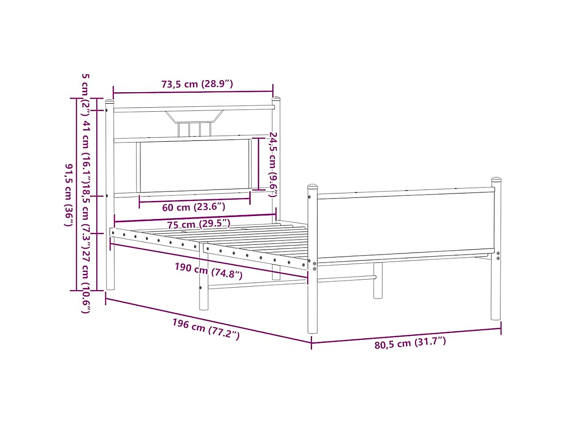 Bettgestell ohne Matratze Braun Eiche 75x190 cm Holzwerkstoff