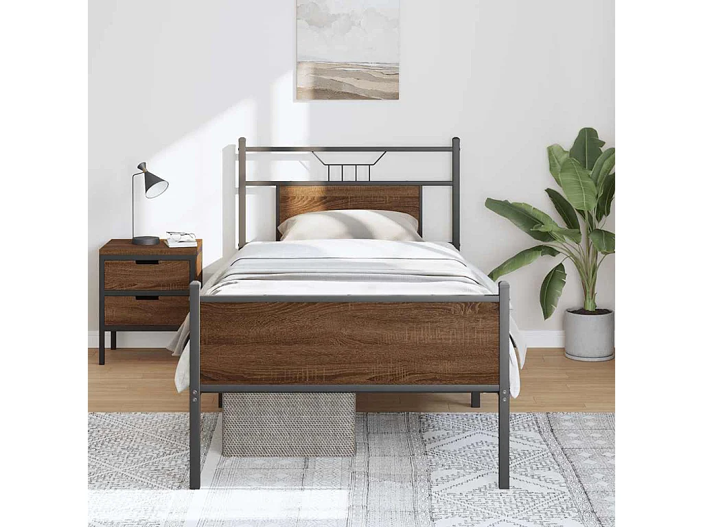 Cadre de lit sans matelas chêne marron 75x190cm bois ingénierie
