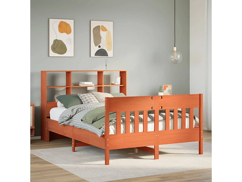 Letto senza Materasso Marrone Cera 135x190 cm in Legno di Pino