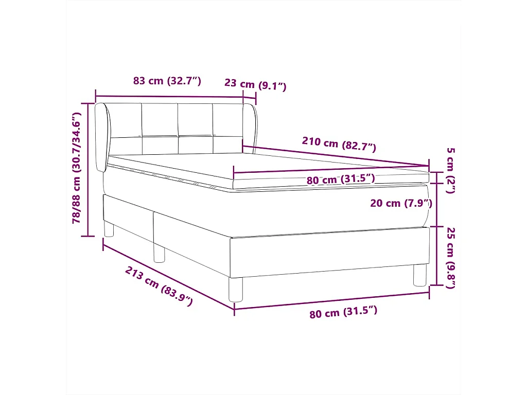 Boxspringbett mit Matratze Hellgrau 80x210 cm Samt