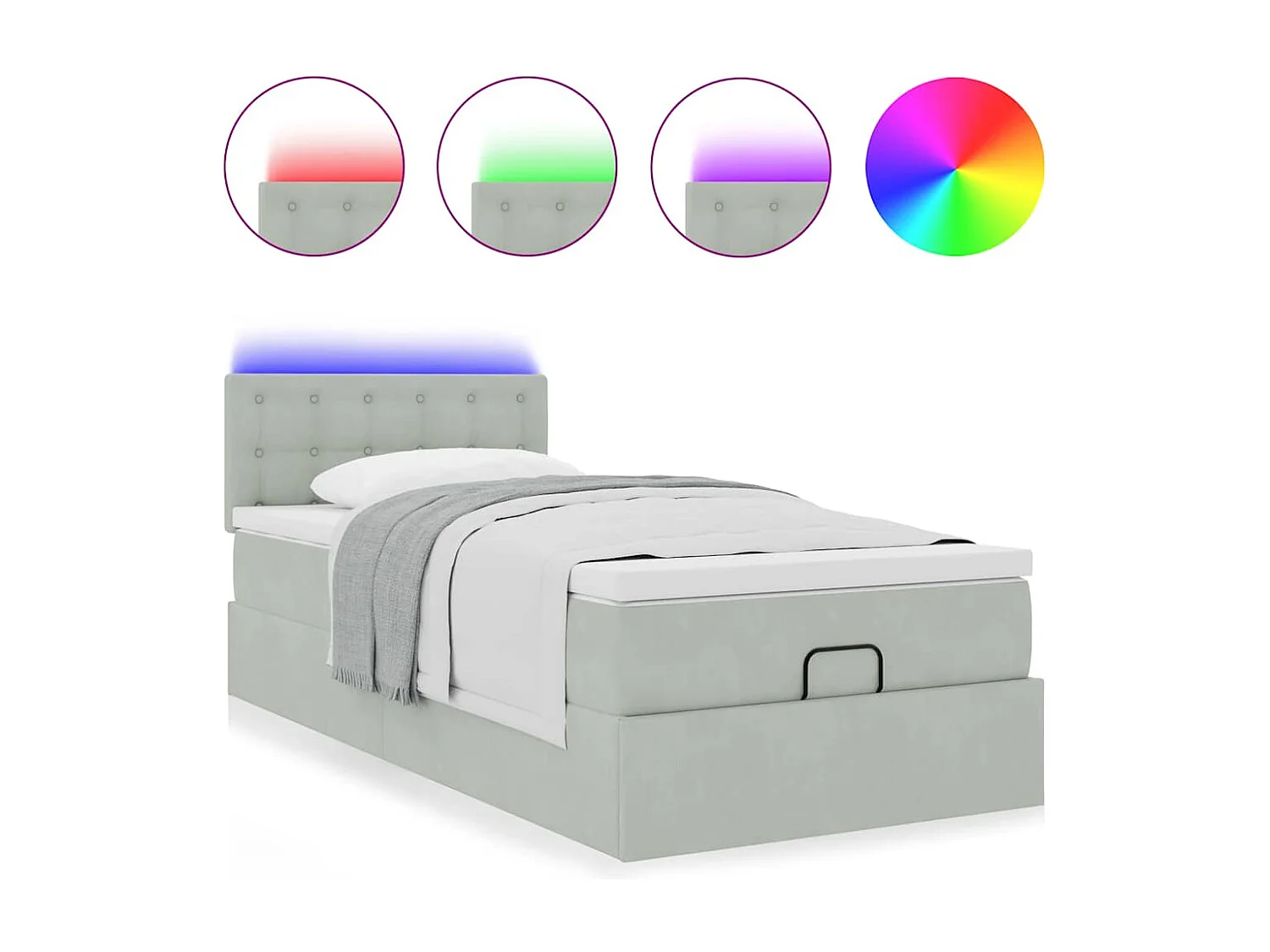 Ottoman bed met matras en LED's 80x200cm fluweel lichtgrijs