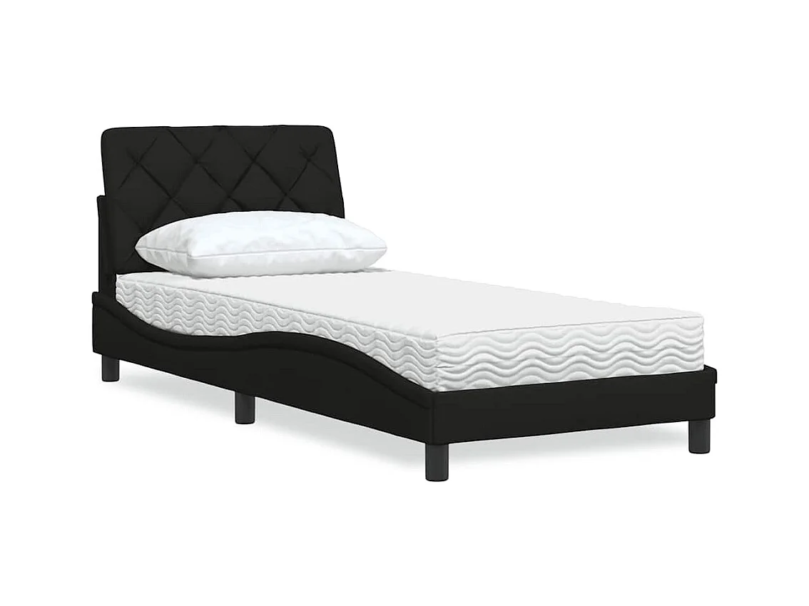Lit avec matelas noir 80x200 cm tissu