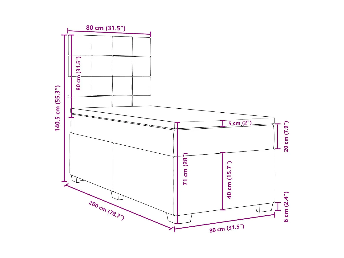 Boxspring met matras fluweel roze 80x200 cm