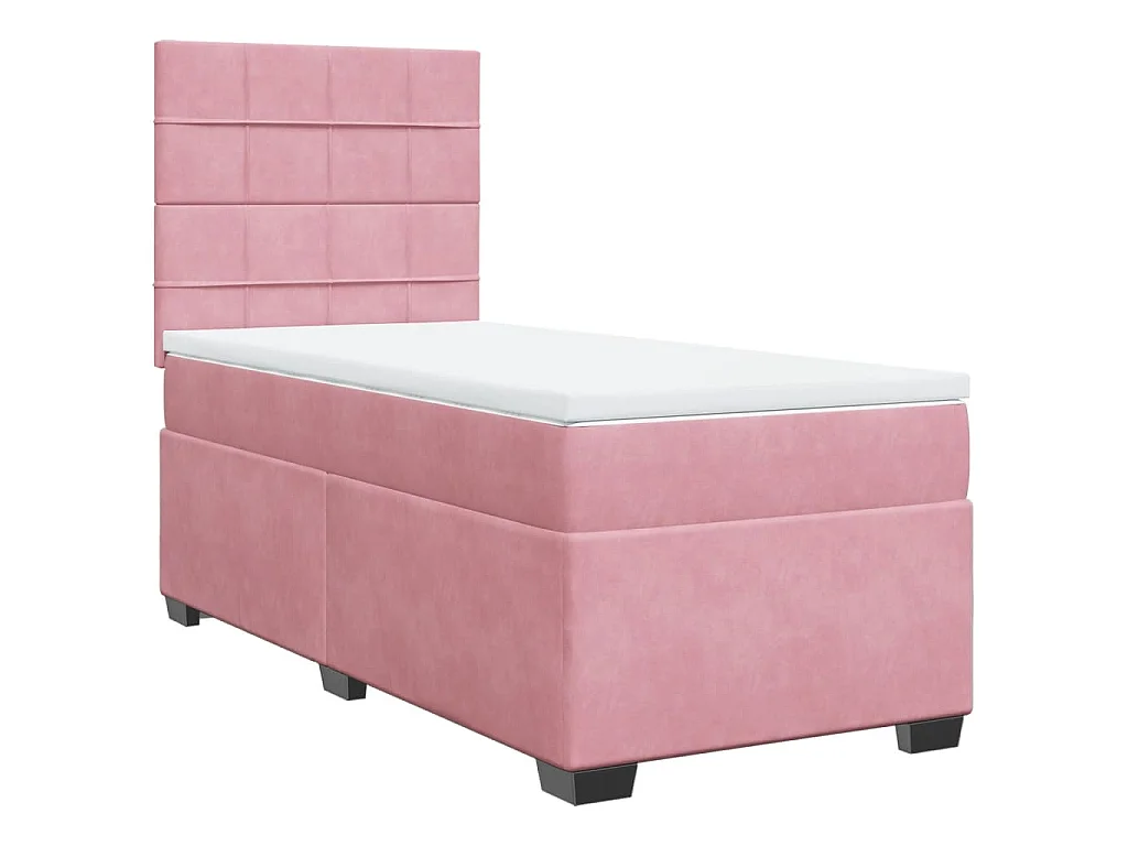 Cama box spring con colchón terciopelo rosa 80x200 cm