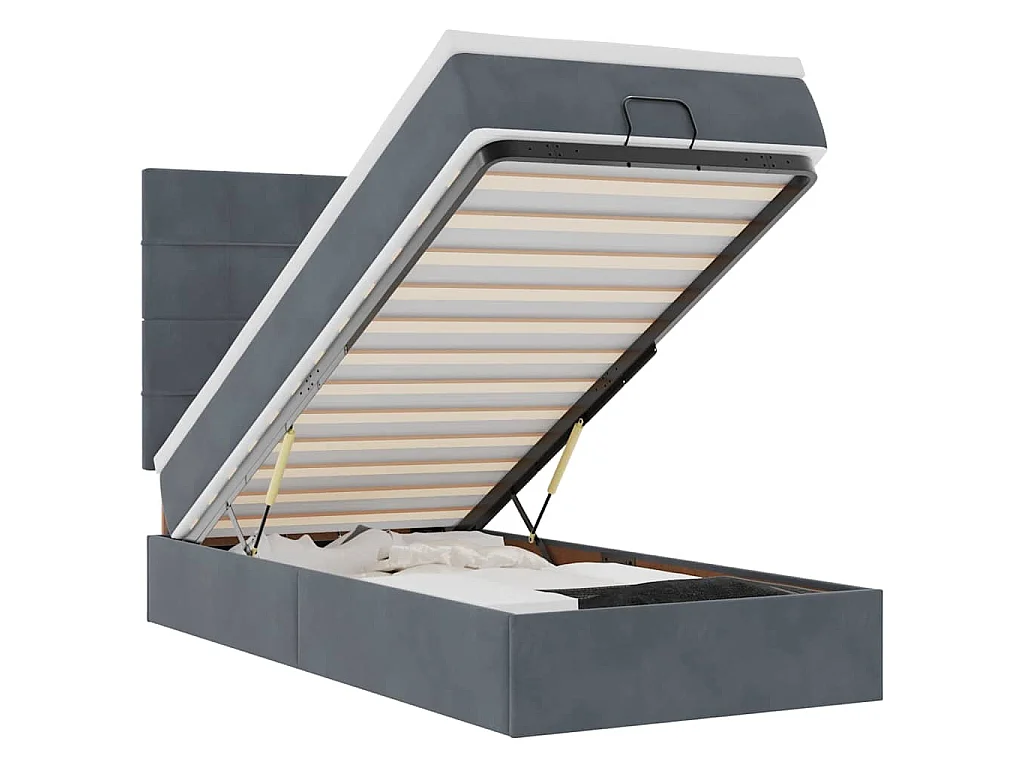 Ottoman-Bett mit Matratzen & LEDs Dunkelgrau 80x200 cm Samt