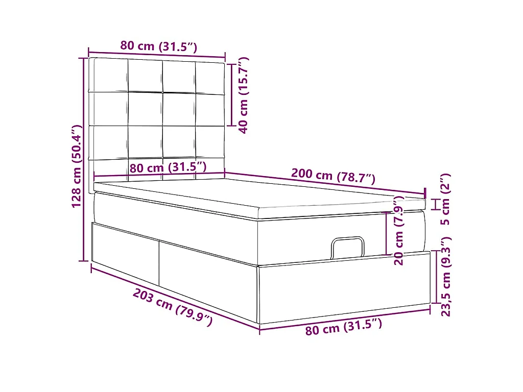 Ottoman-Bett mit Matratzen & LEDs Dunkelgrau 80x200 cm Samt