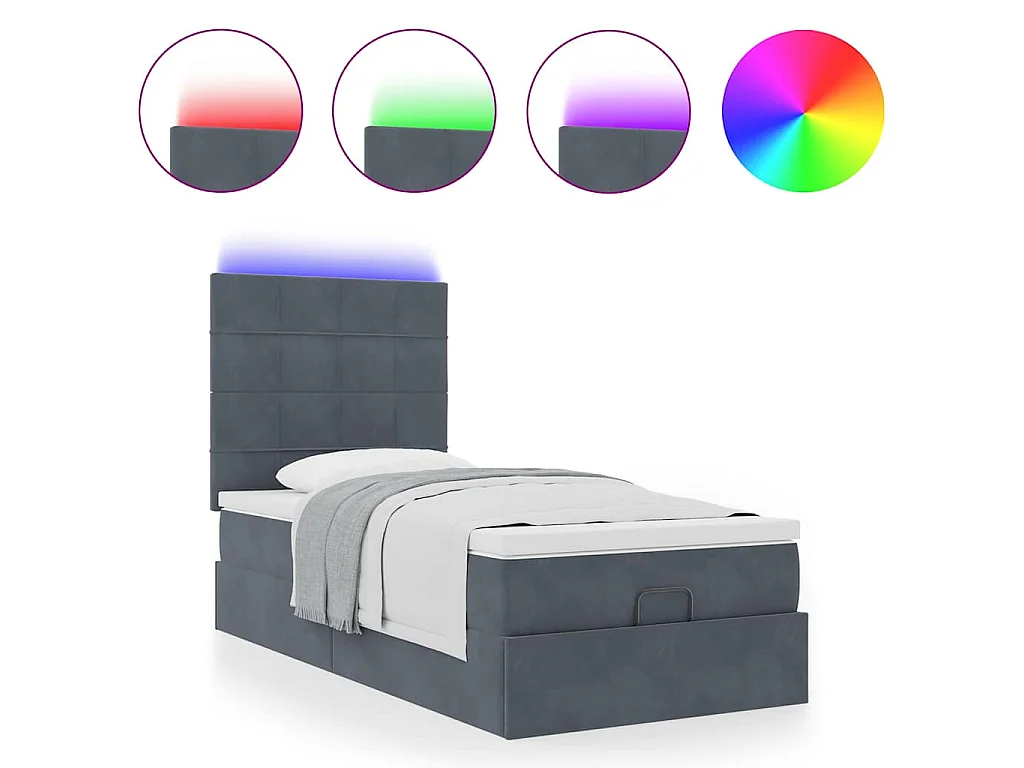 Ottoman-Bett mit Matratzen & LEDs Dunkelgrau 80x200 cm Samt