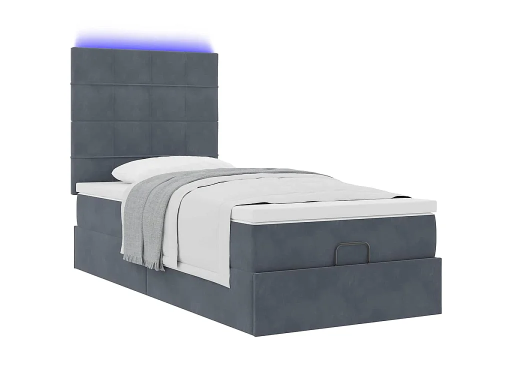 Ottoman-Bett mit Matratzen & LEDs Dunkelgrau 80x200 cm Samt