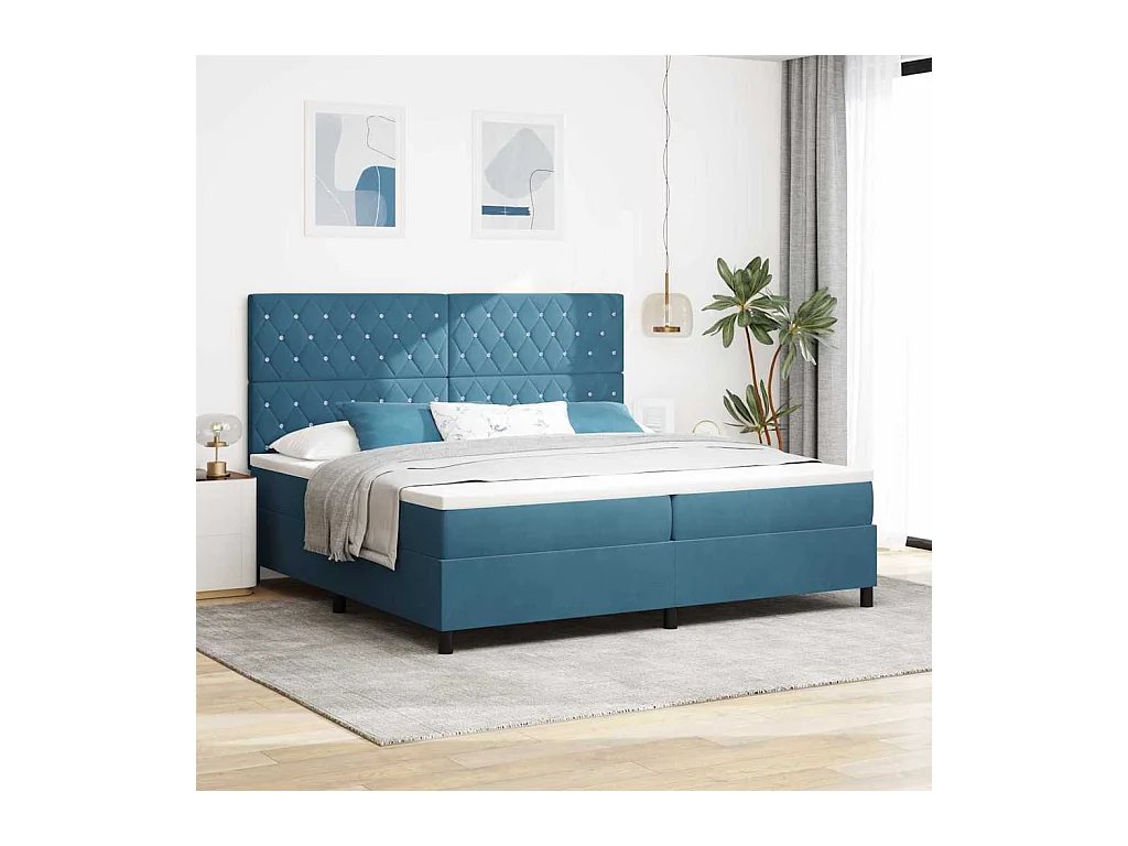 Letto a molle con materasso Blu scuro 200 x 200 cm Velluto