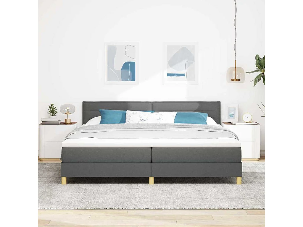 Lit boxspring avec matelas Gris foncé 200 x 200 cm tissu