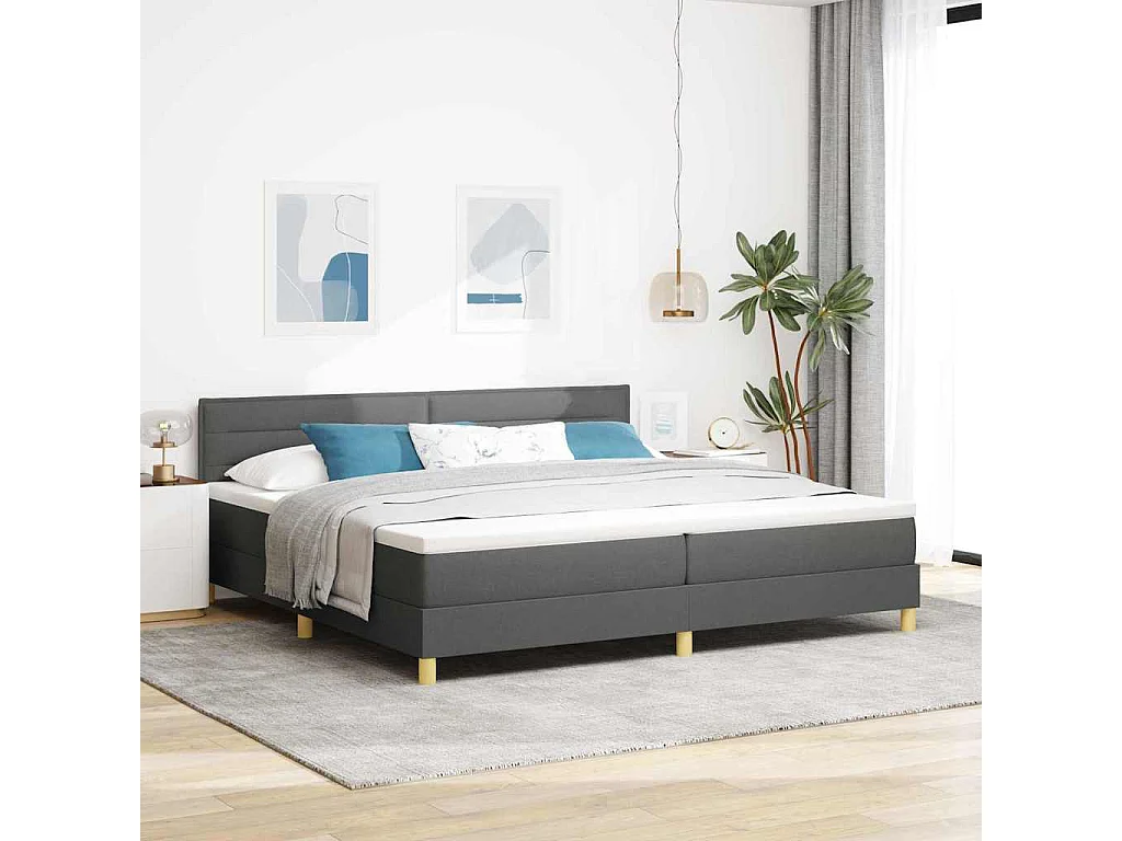 Lit à ressorts avec matelas Gris foncé 200 x 200 cm tissu