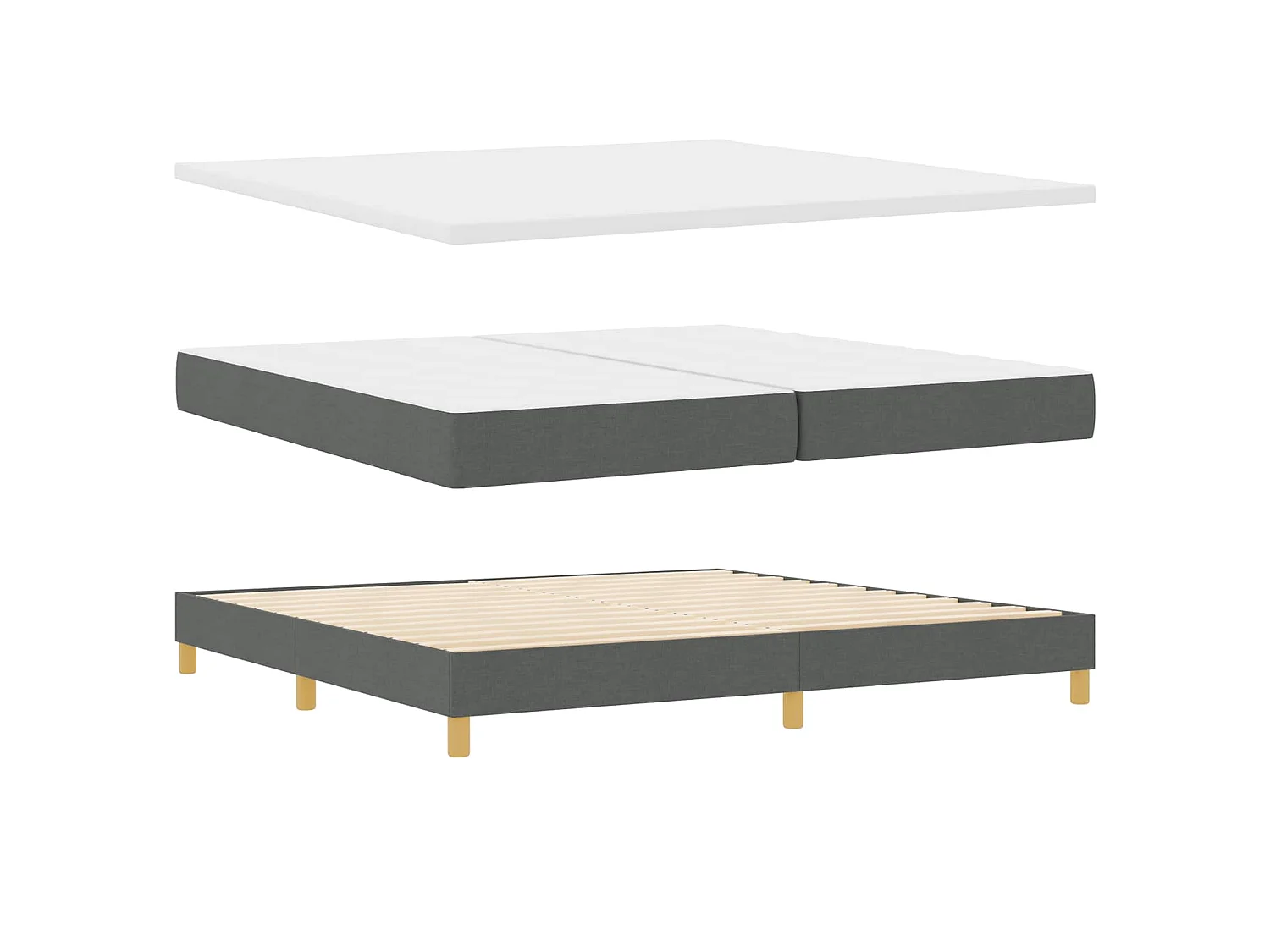 Letto a molle con cuscino Grigio scuro 200 x 200 cm Tessuto