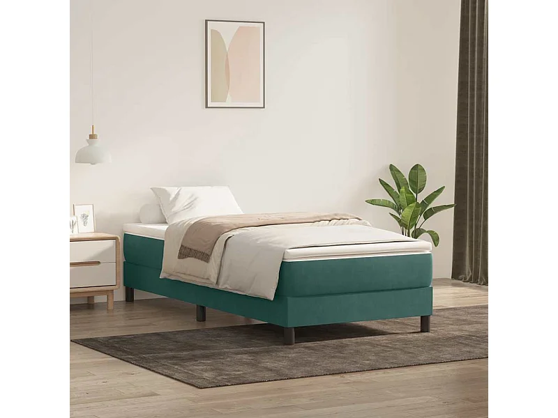 Cama box spring con colchón terciopelo verde oscuro 80x210 cm