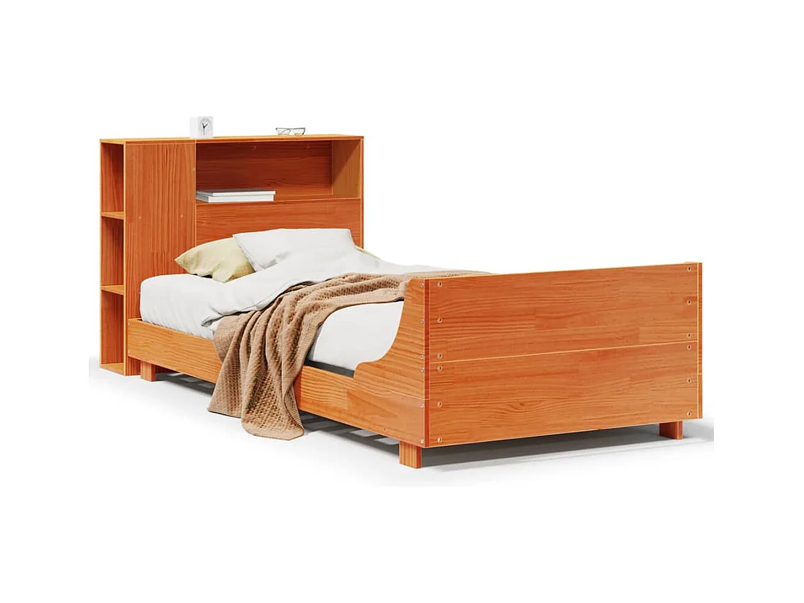 Cadre de lit sans matelas cire marron 75x190 cm bois pin massif
