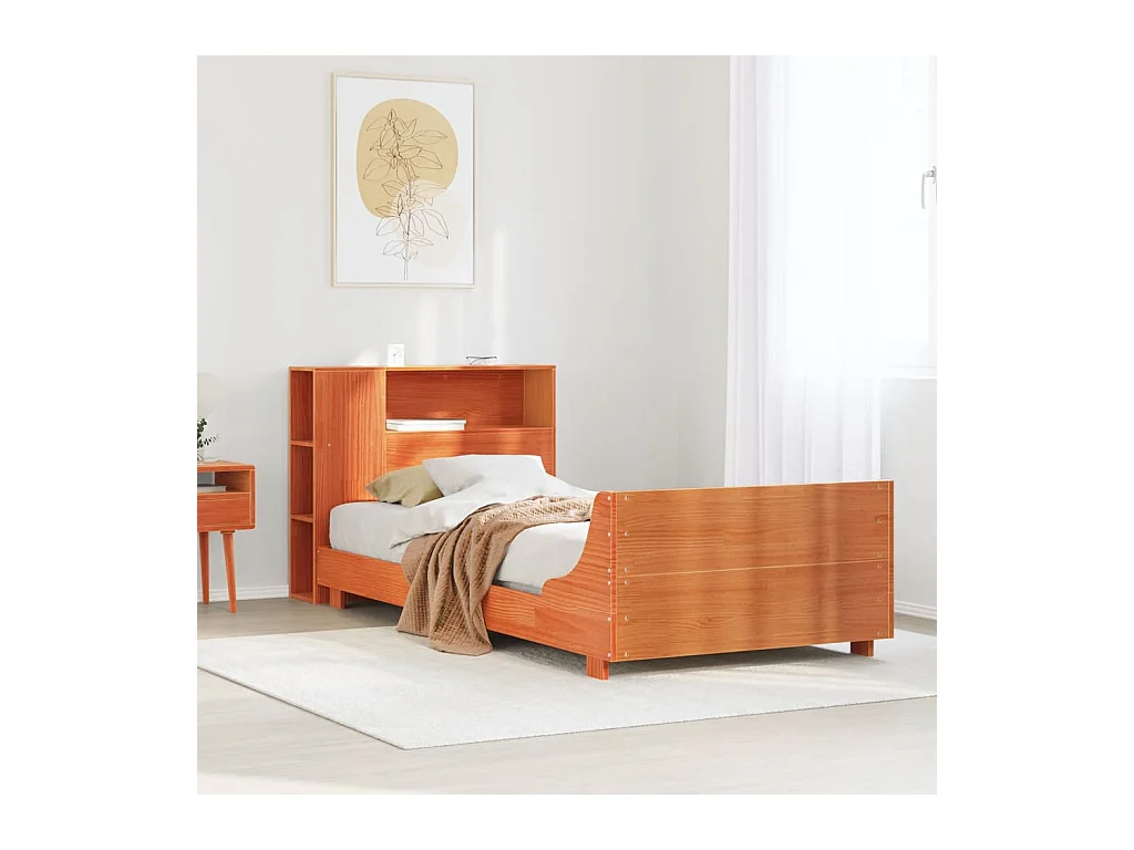 Bedframe zonder matras massief grenenhout wasbruin 75x190 cm