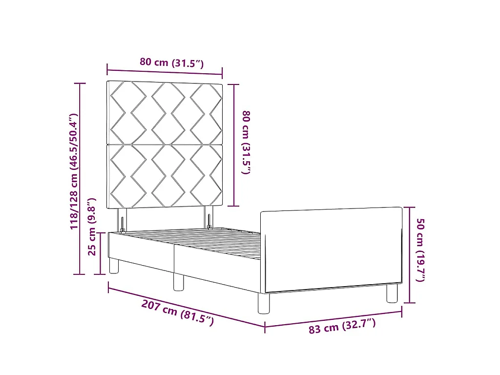 Cama tipo Box Spring con cabecera Rosa 80 x 200 cm Terciopelo