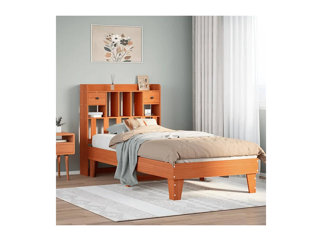 Cadre de lit sans matelas cire marron 75x190 cm bois pin massif