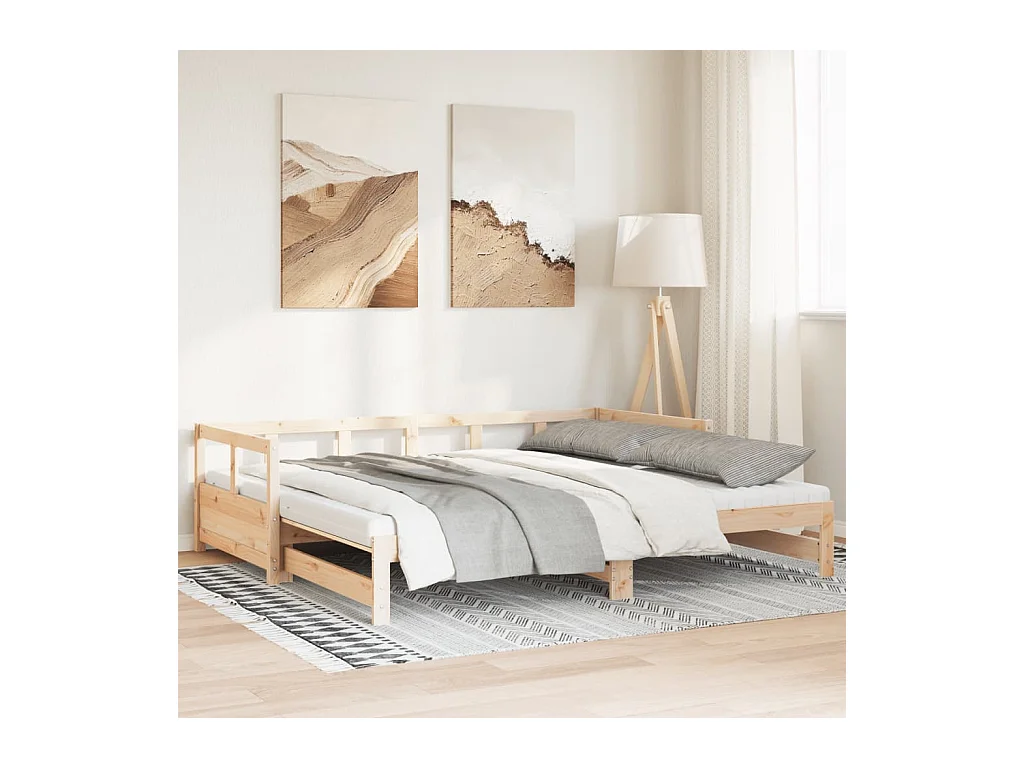 Lit de jour et lit gigogne et matelas 80x200 cm bois pin massif