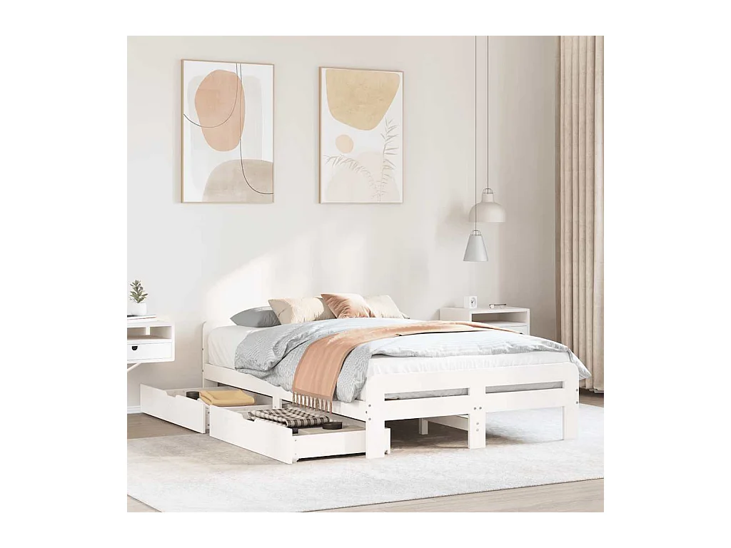 Massivholzbett ohne Matratze Weiß 135x190 cm Kiefernholz