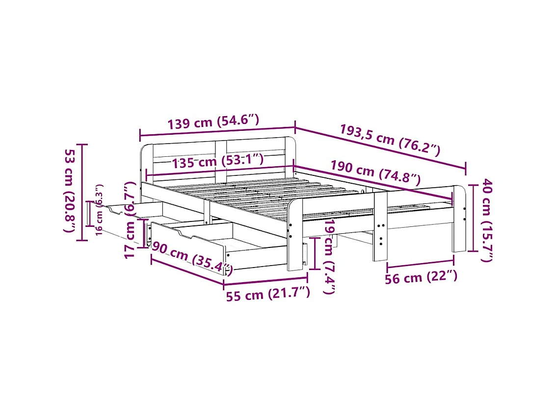 Massivholzbett ohne Matratze Weiß 135x190 cm Kiefernholz