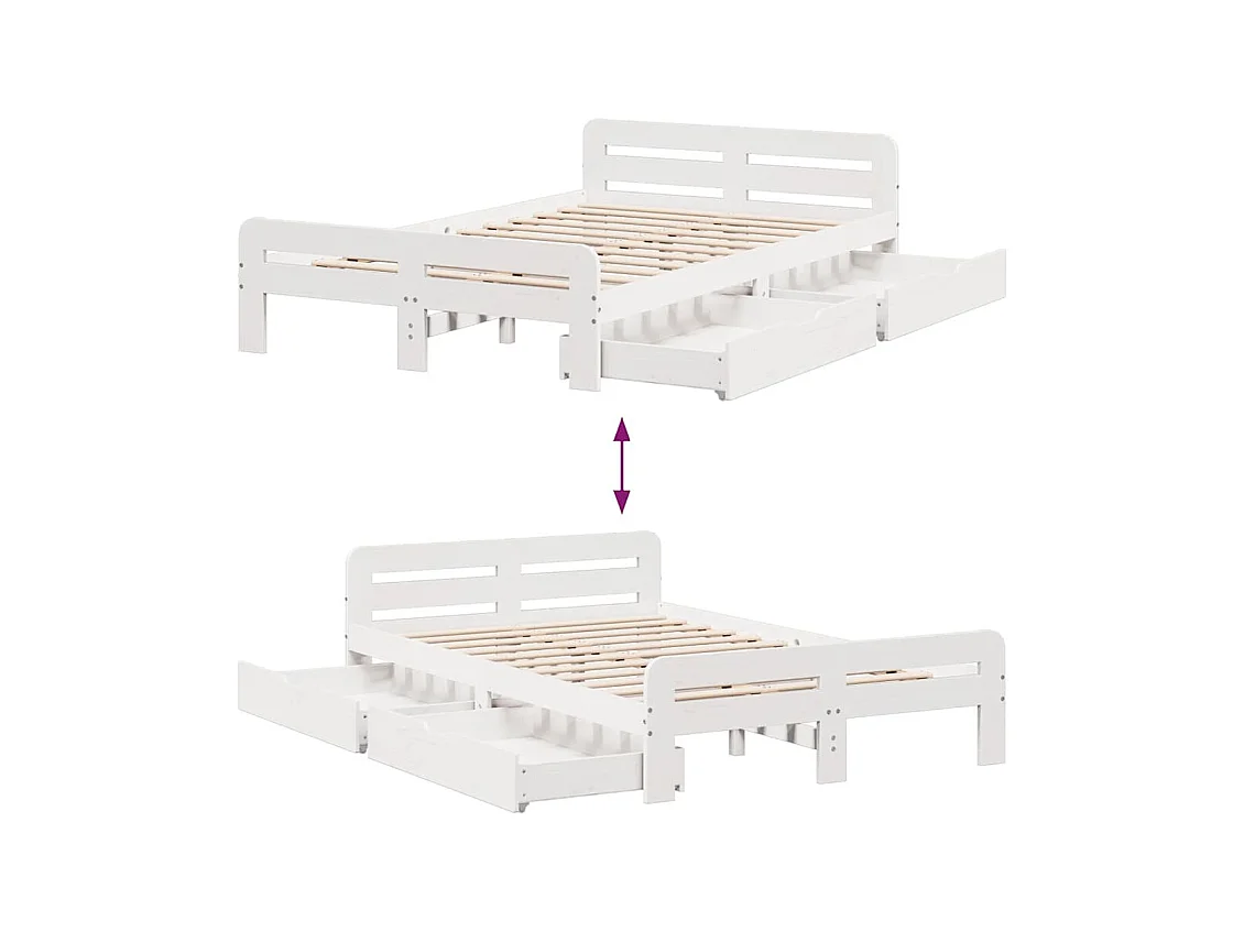 Massivholzbett ohne Matratze Weiß 135x190 cm Kiefernholz