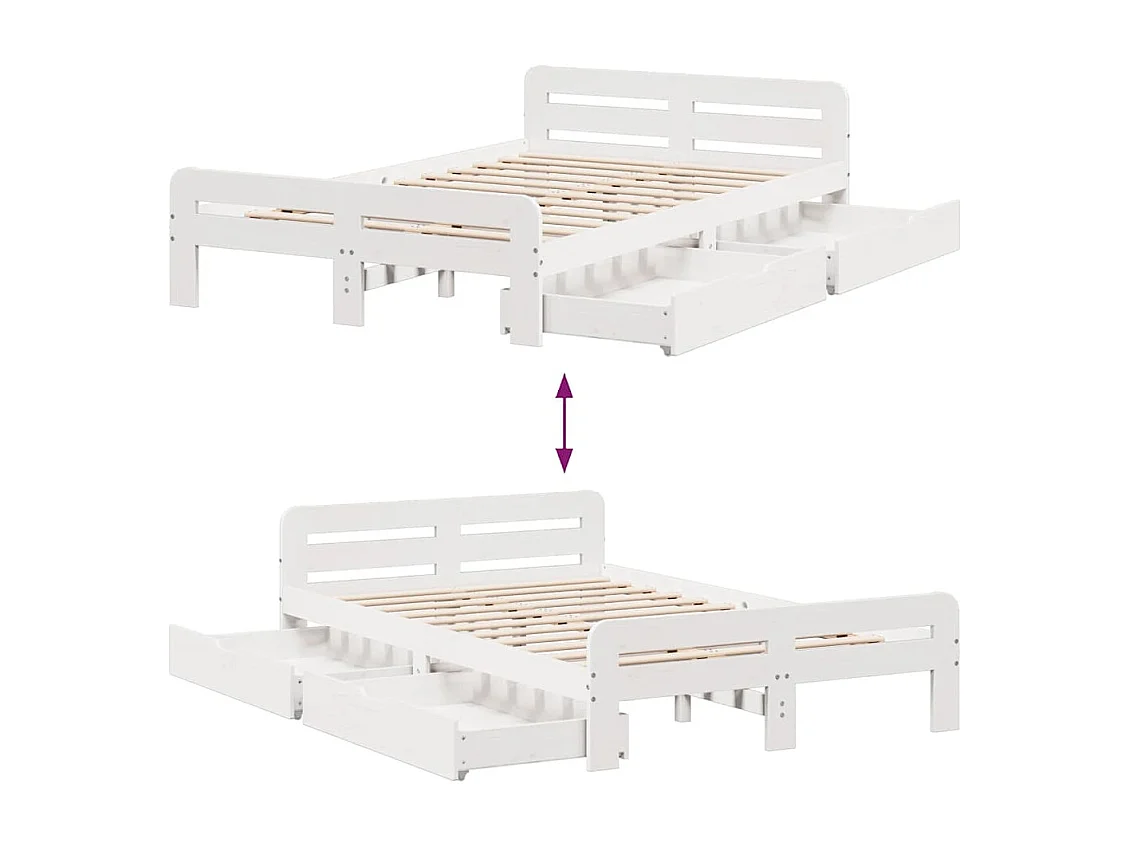 Cadre de lit sans matelas blanc 135x190 cm bois de pin massif