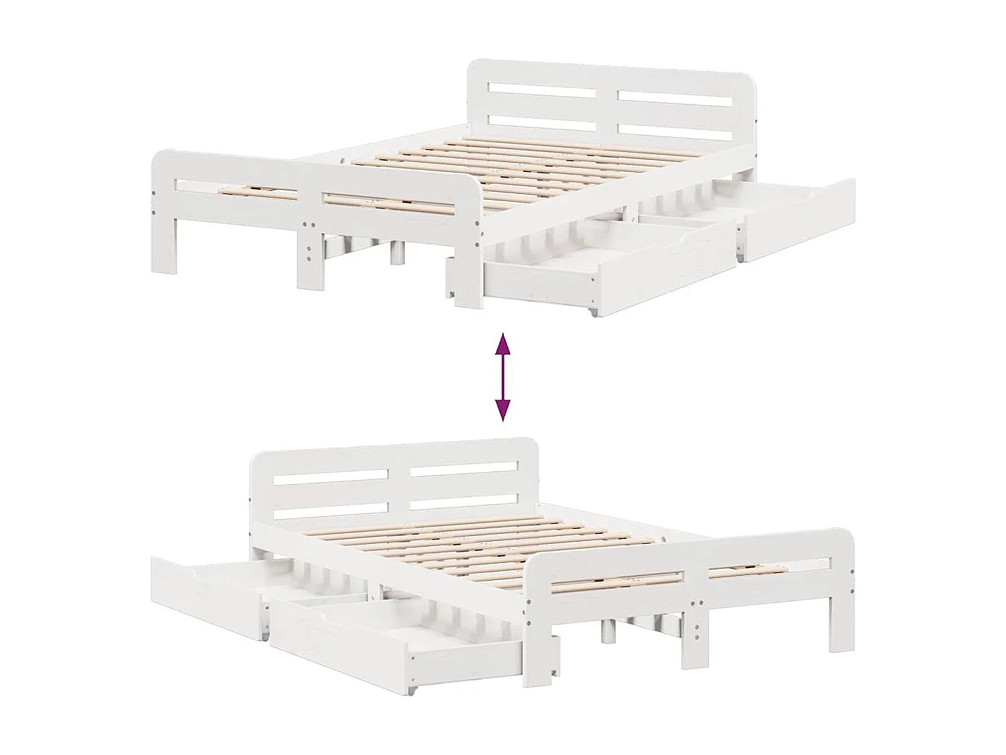 Cadre de lit sans matelas blanc 135x190 cm bois de pin massif