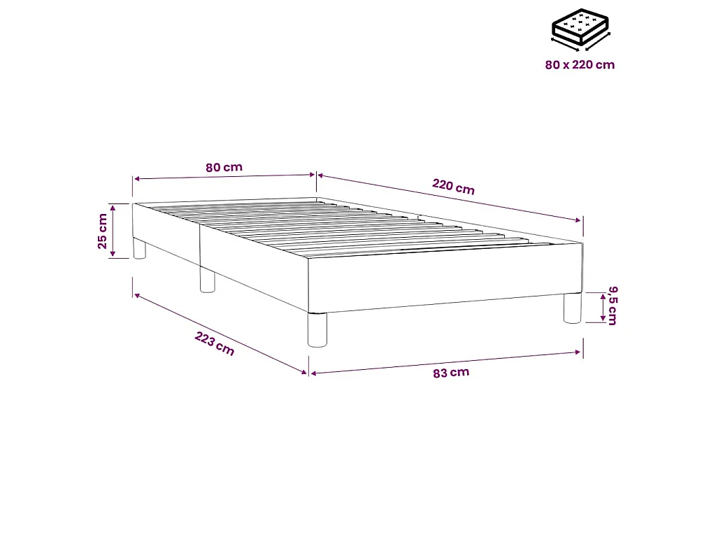 Letto a Molle senza Materasso Rosa 80x220 cm Velluto