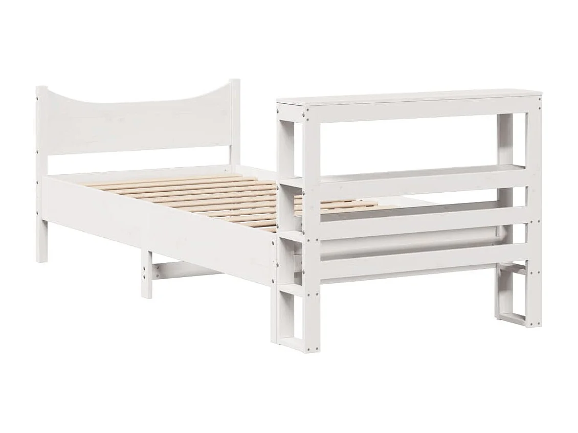 Bedframe met hoofdbord massief grenenhout wit 75x190 cm