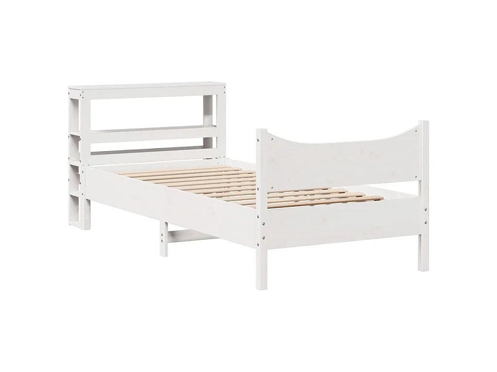 Bedframe met hoofdbord massief grenenhout wit 75x190 cm