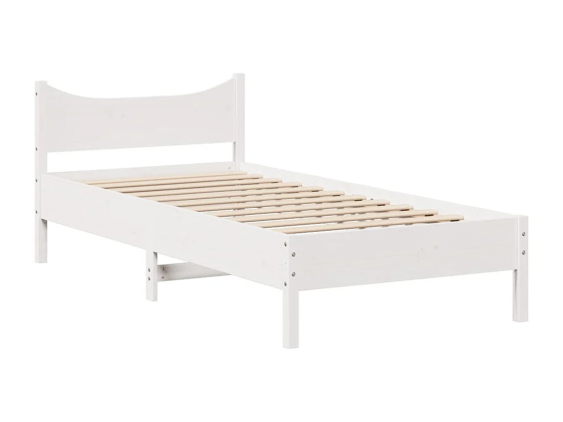 Bedframe met hoofdbord massief grenenhout wit 75x190 cm