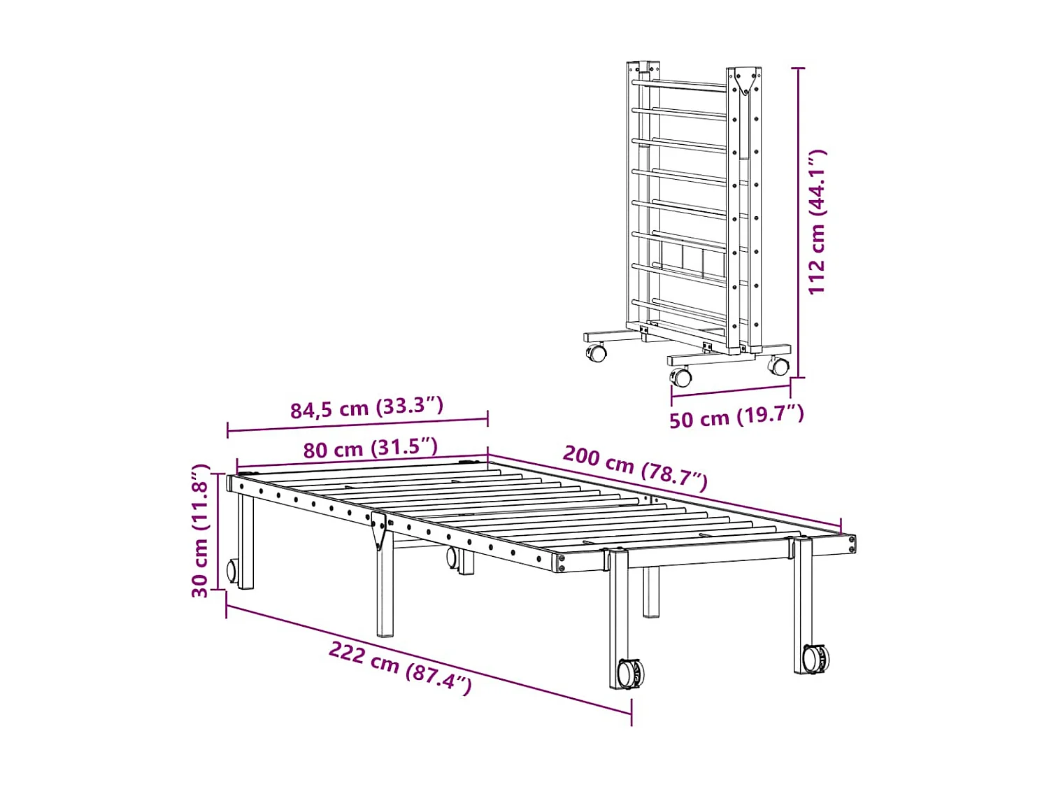 Cadre de lit pliable sans matelas blanc 80x200 cm acier