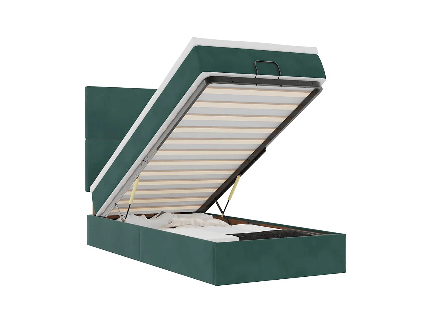 Cadre de lit ottoman avec matelas vert foncé 80x200 cm velours
