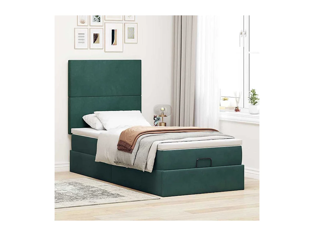 Cadre de lit ottoman avec matelas vert foncé 80x200 cm velours