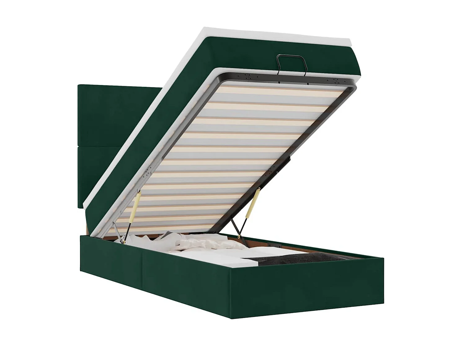 Cadre de lit ottoman avec matelas vert foncé 80x200 cm velours