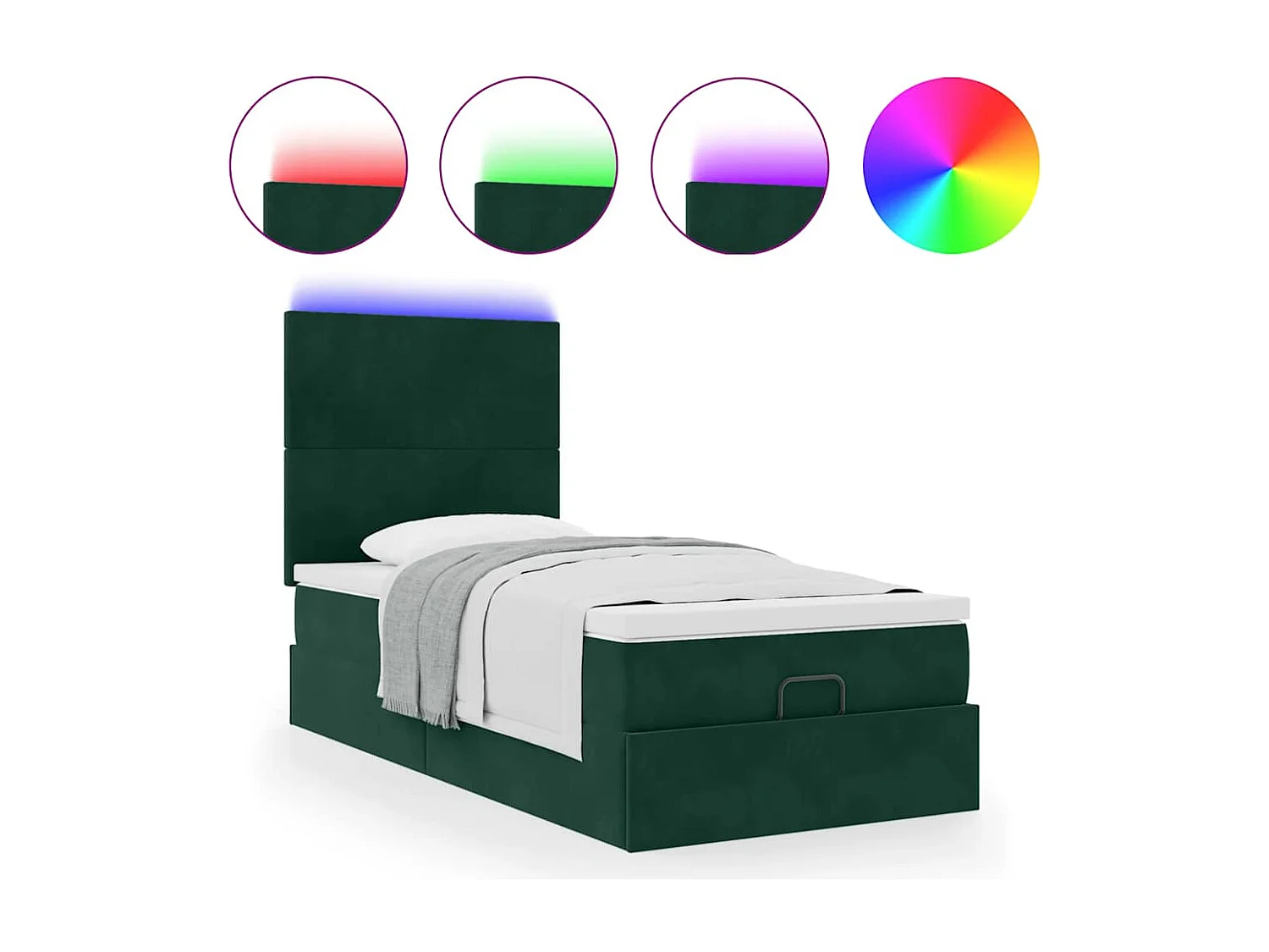Cadre de lit ottoman avec matelas vert foncé 80x200 cm velours