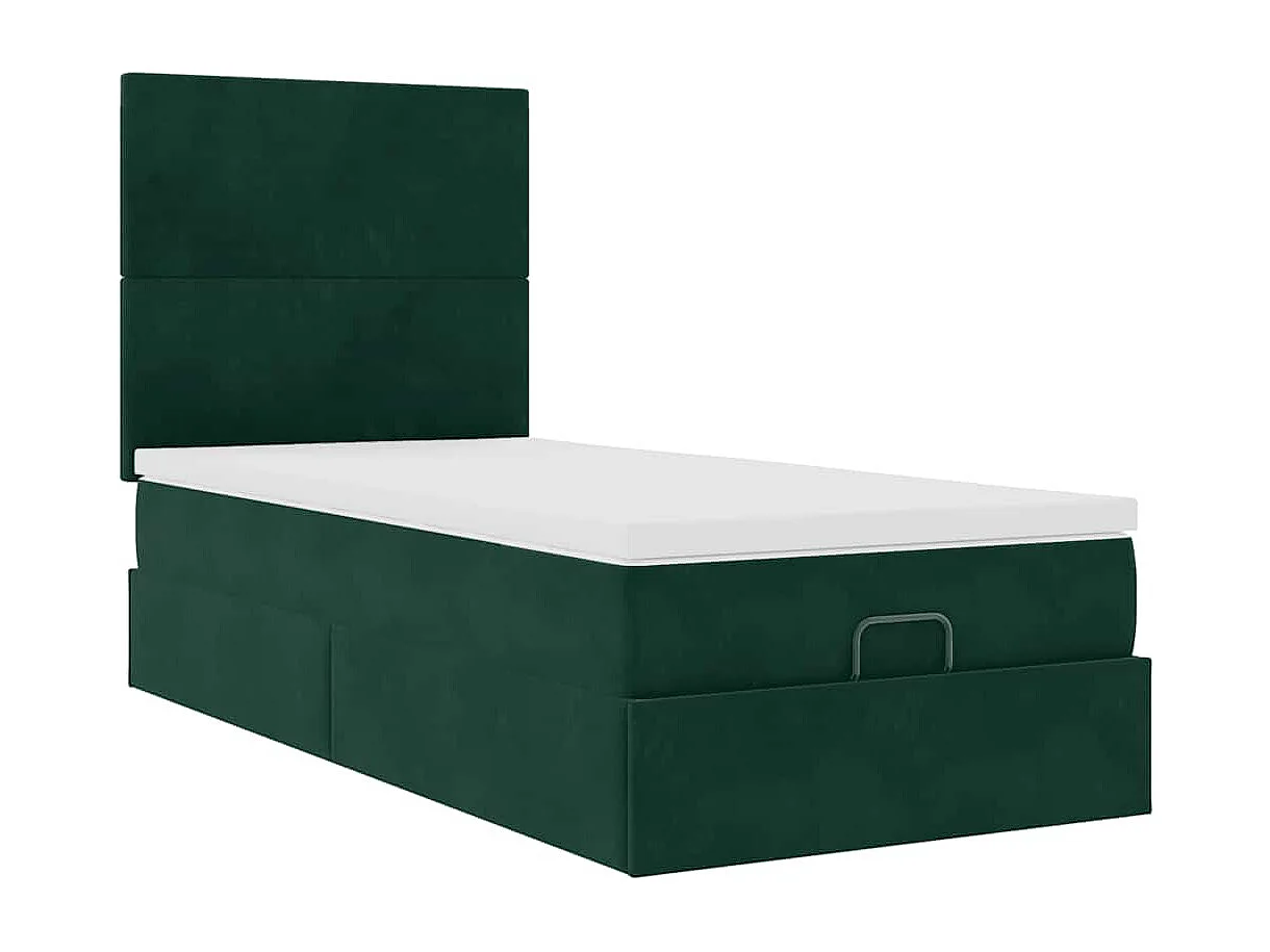 Cadre de lit ottoman avec matelas vert foncé 80x200 cm velours