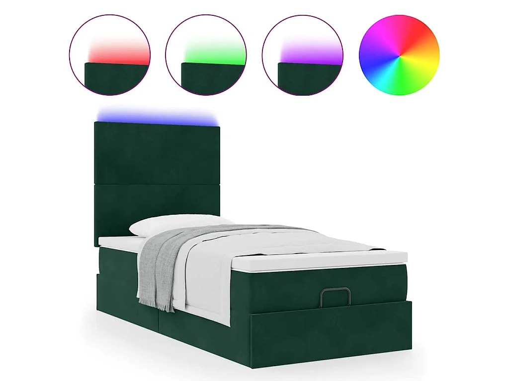 Estructura cama otomana colchones terciopelo verde oscuro