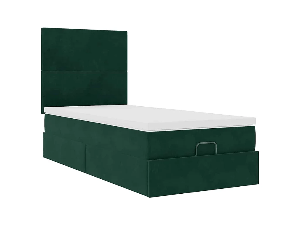 Estructura cama otomana colchones terciopelo verde oscuro