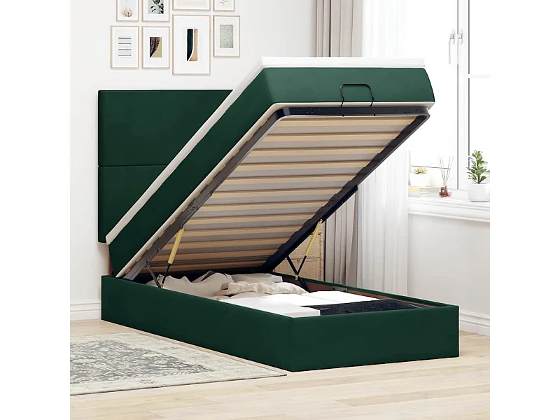 Cadre de lit ottoman avec matelas vert foncé 80x200 cm velours