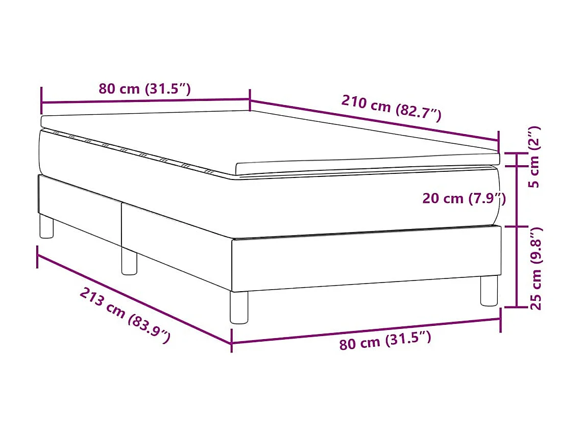 Giroletto a Molle con Materasso Grigio Chiaro 80x210 cm Velluto