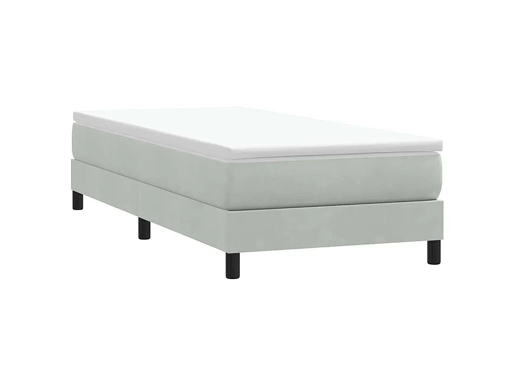 Cama box spring con colchón terciopelo gris claro 80x210 cm