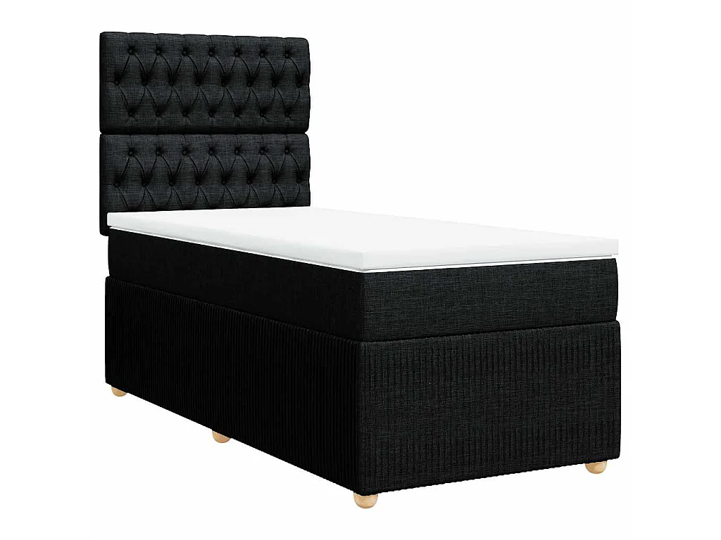 Cama box spring con colchón tela negro 80x200 cm