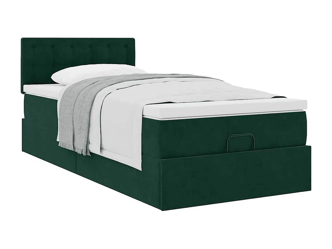 Cadre de lit ottoman avec matelas vert foncé 80x200 cm velours