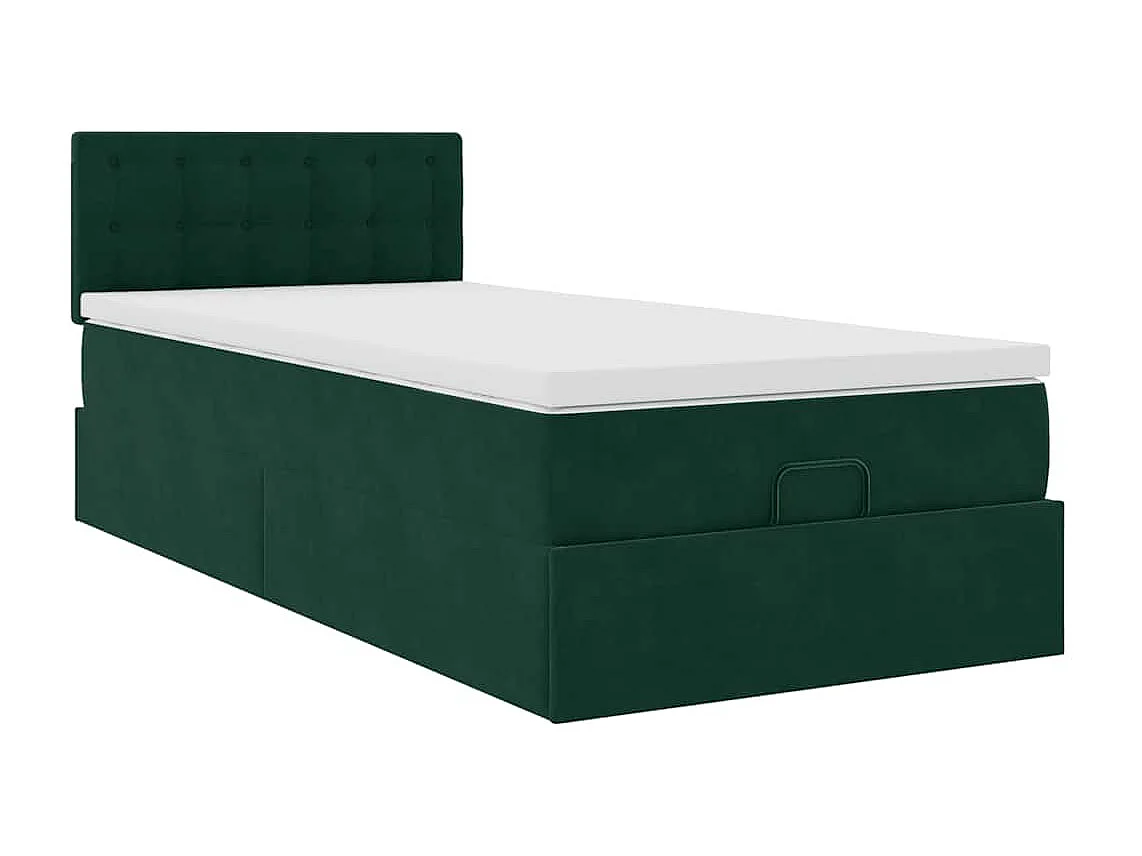 Cadre de lit ottoman avec matelas vert foncé 80x200 cm velours