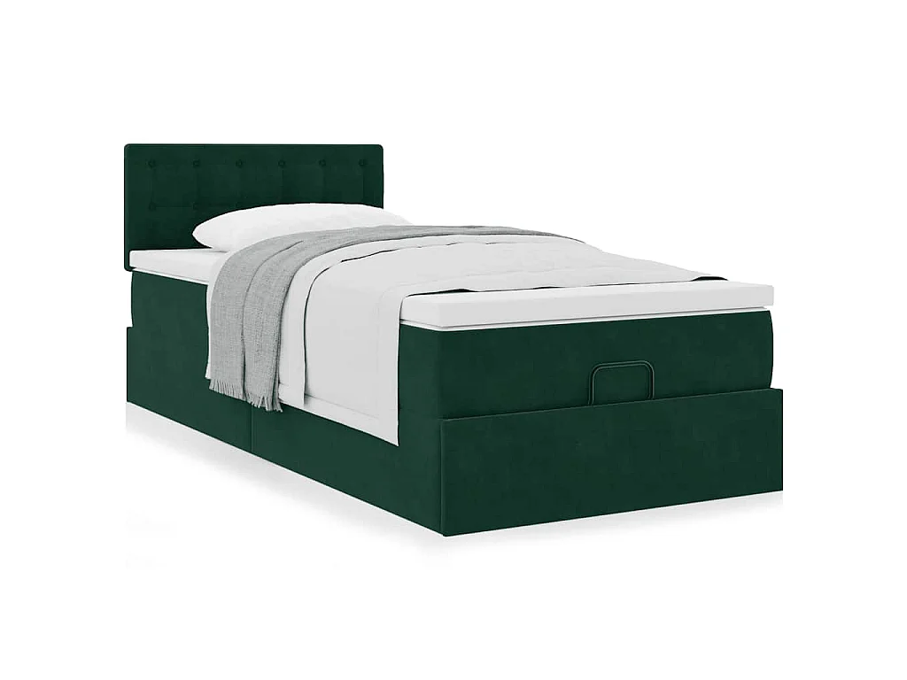 Estructura de cama otomana con colchón terciopelo verde oscuro