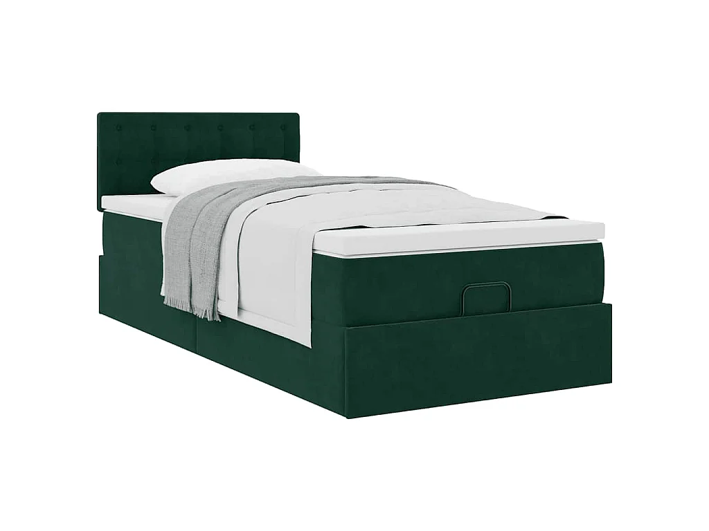 Estructura de cama otomana con colchón terciopelo verde oscuro