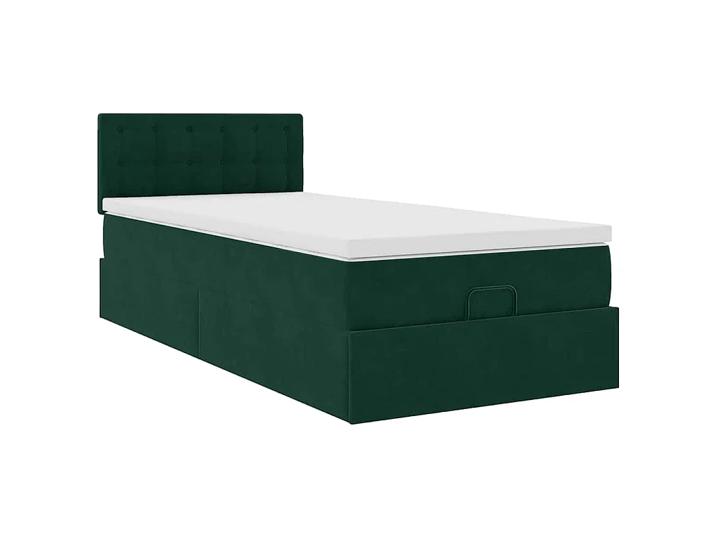 Estructura de cama otomana con colchón terciopelo verde oscuro